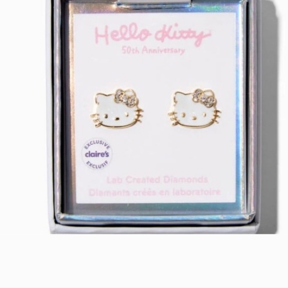 Kids earrings, girls earrings, hello kitty lab diamond, earrings, hello kitty - Picture 2 of 2